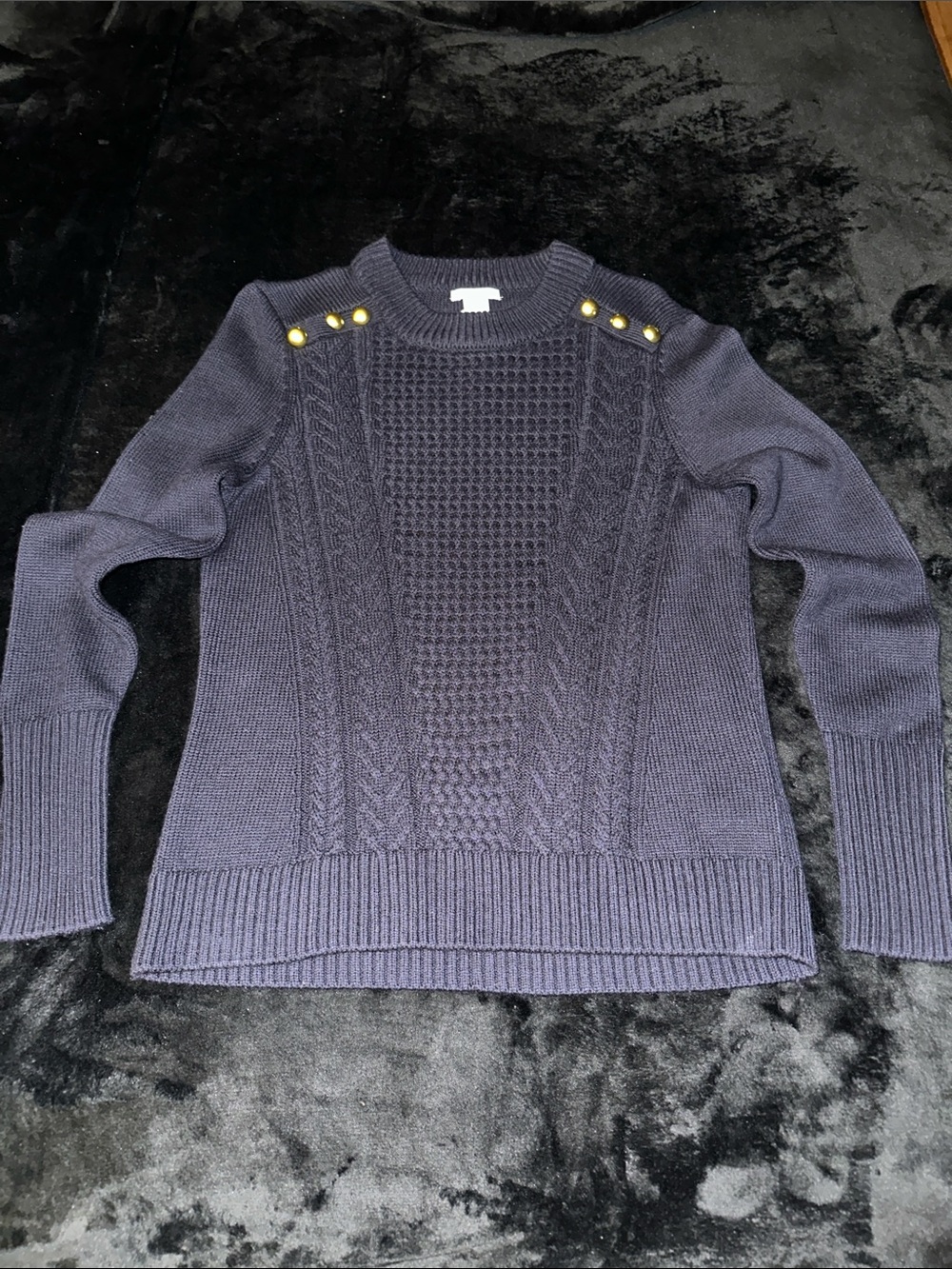 H&M Navy Cable Knit Sweater with Gold Shoulder Buttons